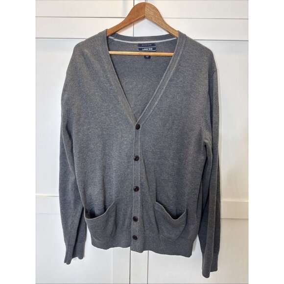 Land's End Men's M Sweater gray Cardigan Vneck Pockets long sleeve Supima Cotton - Picture 1 of 13